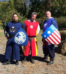 Carlos, Greg, and Artimis in their Avengers surcoat made by Storied Threads. Photo by Jamie Tarbell.